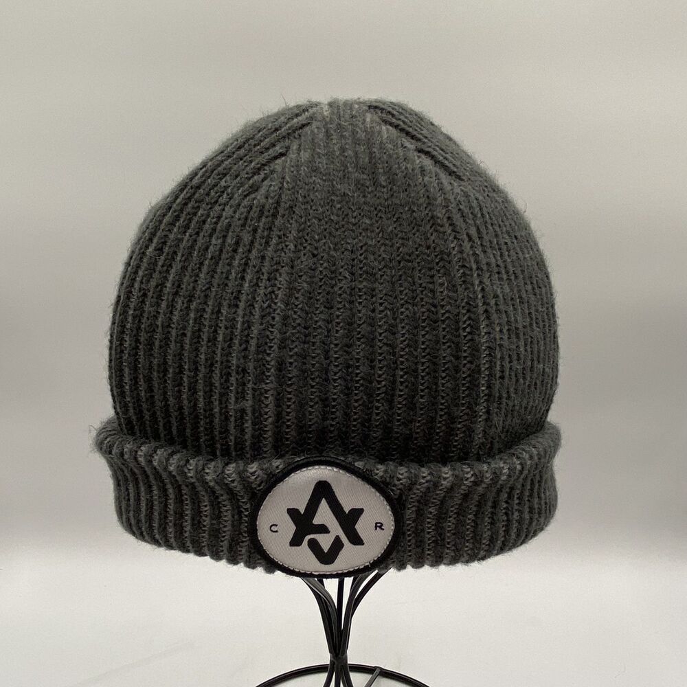 Retro CARV Logo Plain Gray Winter Machine Knit Skully Beanie Hat